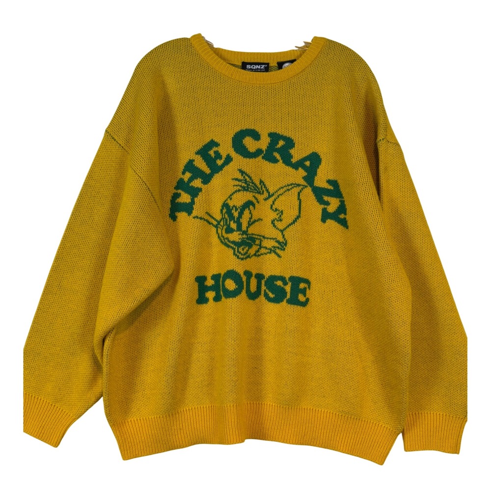 SQNZ Sequenz Tom and Jerry Knit Sweater Mens •L• 90's Retro Harajuku Pop Culture